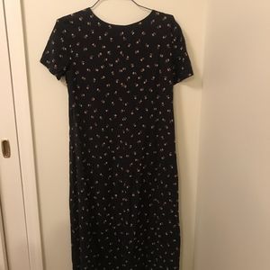 VINTAGE maxi relaxed dress w tan flowers HIPSTER!!